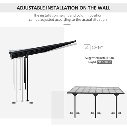 Outsunny 16.5' x 10' Hardtop Pergola with UV-Blocking Transparent Roof, Aluminum Frame, Gray - 84C-182V02LG