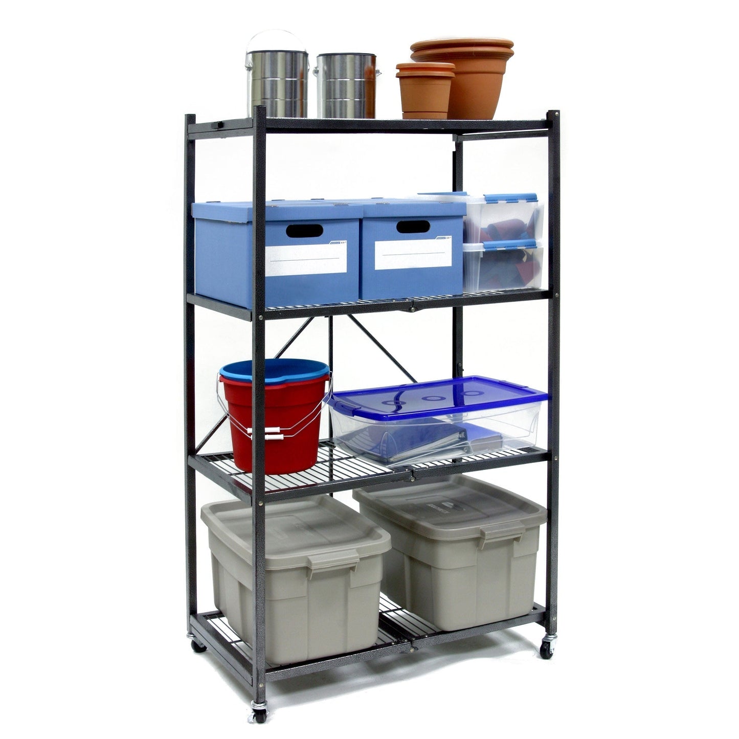 Origami 4 Tier Multipurpose Folding Storage Rack with Wheels, 3 Pack, Gray - 414442