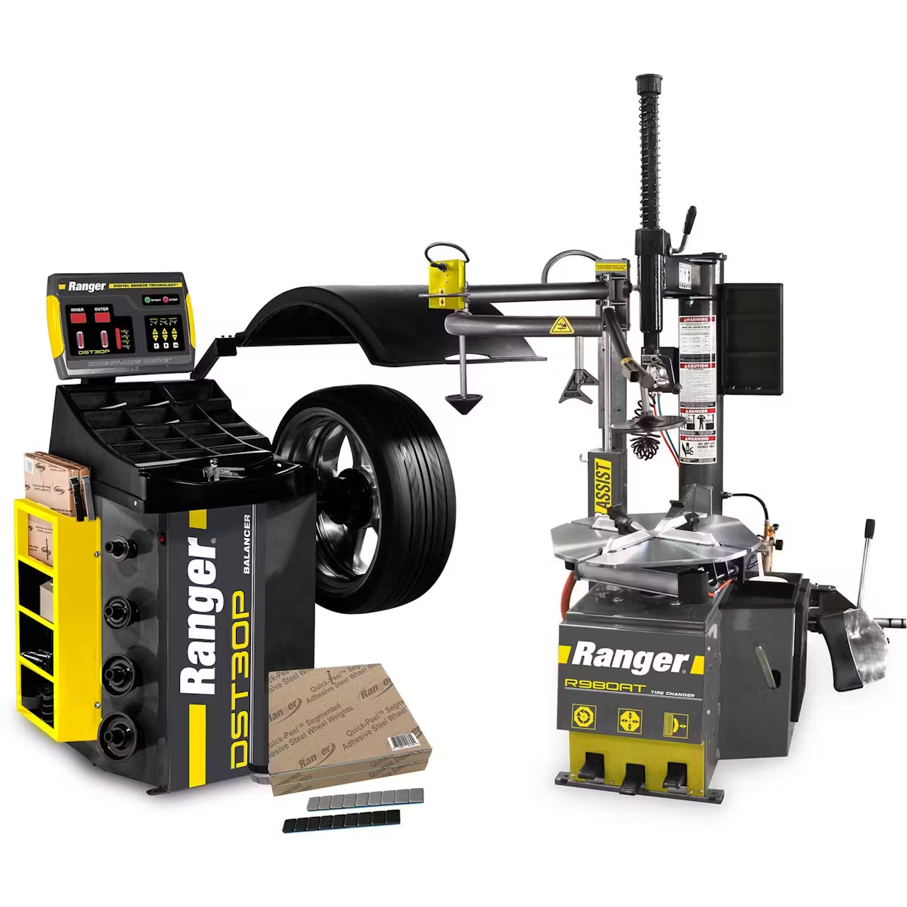 DST30P Wheel Balancer + Ranger R980AT Tire Changer + Tape Wheel Weights Combo - Garage Gear & Co.