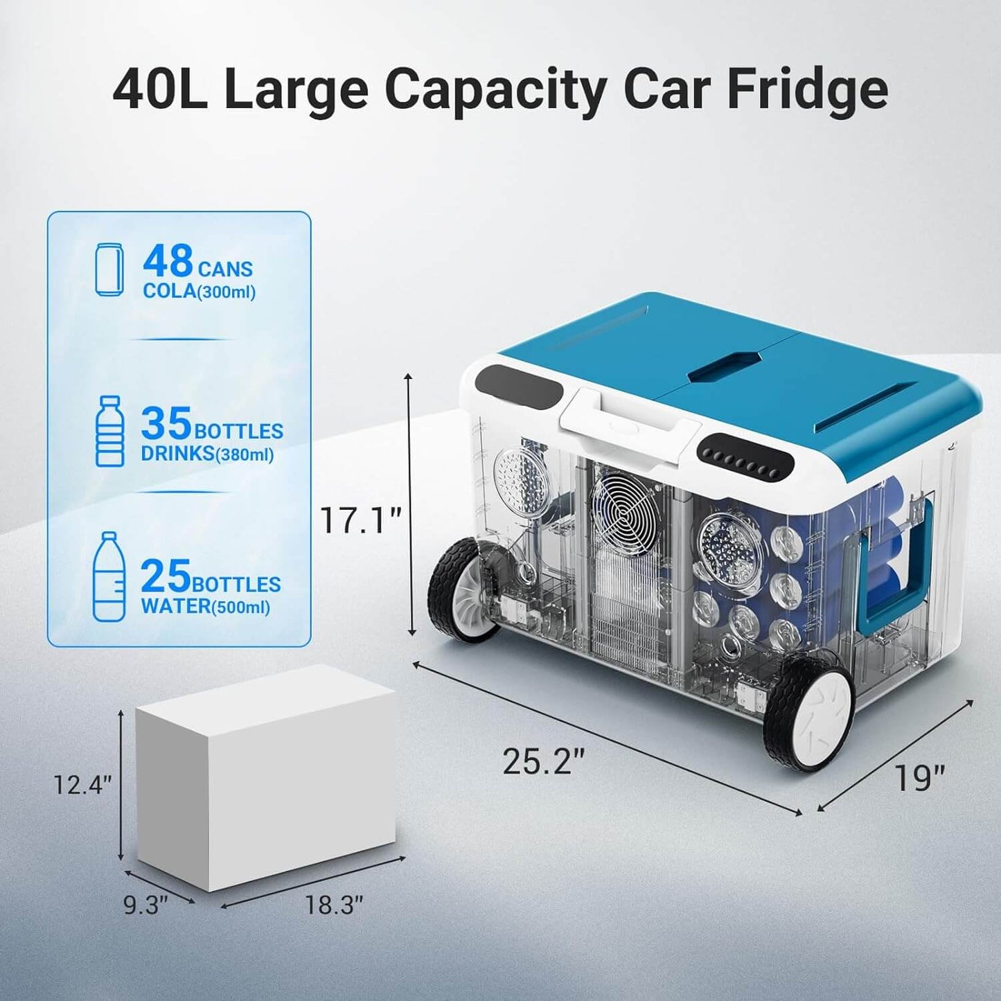 AOBOSI 12v Fridge With Buit-in Bass Speaker and Battery 42qt - UL-SU-PG36E-BU