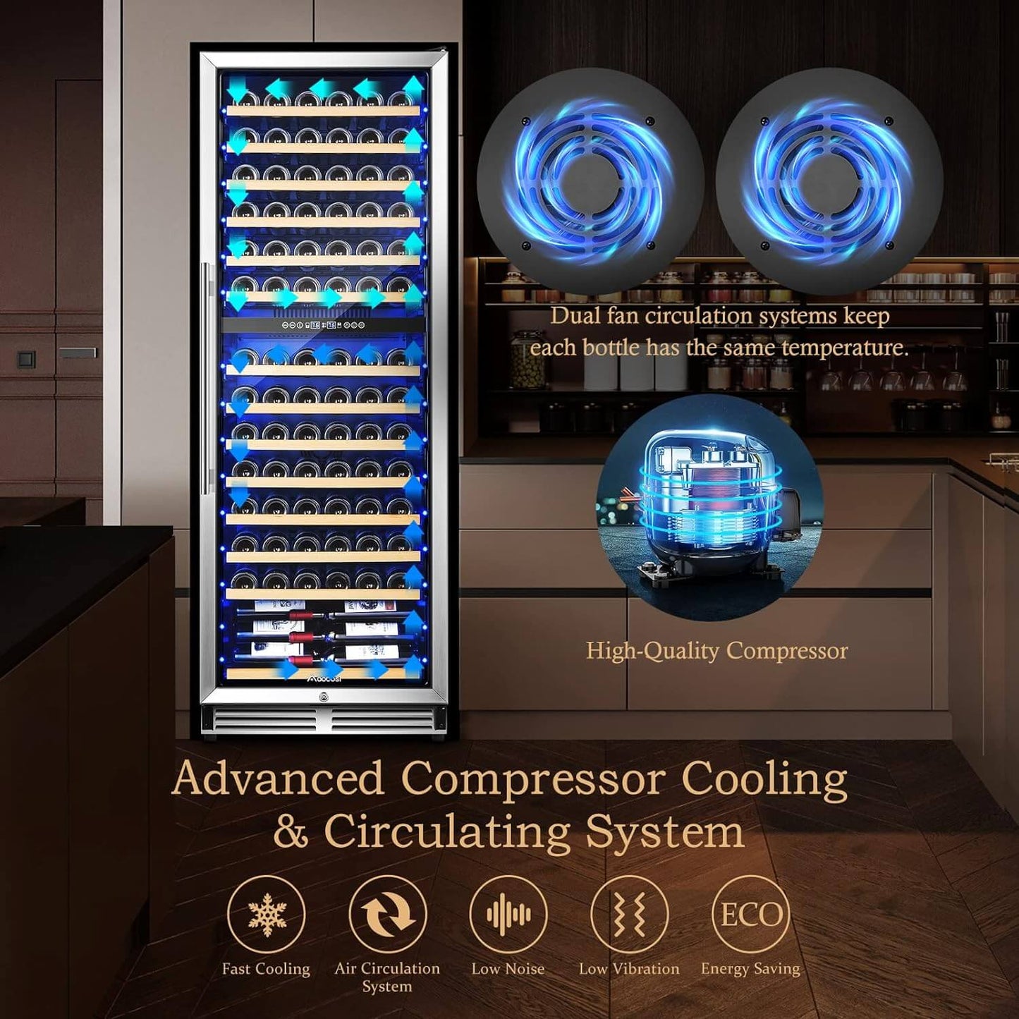 AOBOSI 24 inch Wine Cooler 154 Bottles Capacity Dual Zone - YC-408B
