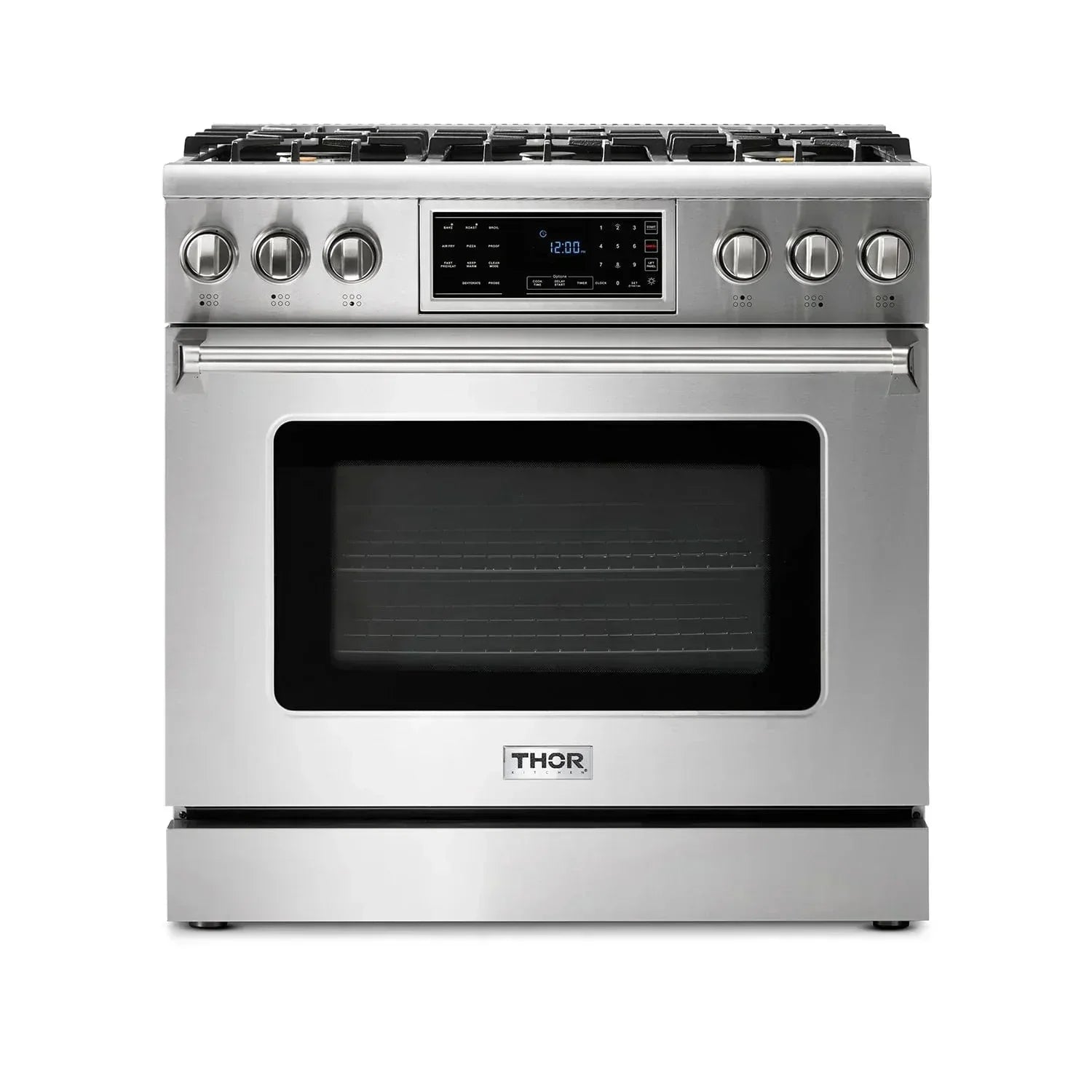 Thor Kitchen Appliance Package - 36 In. Gas Range, Range Hood, Microwave Drawer, Refrigerator, Dishwasher, Wine Cooler, AP-TRG3601LP-W-6