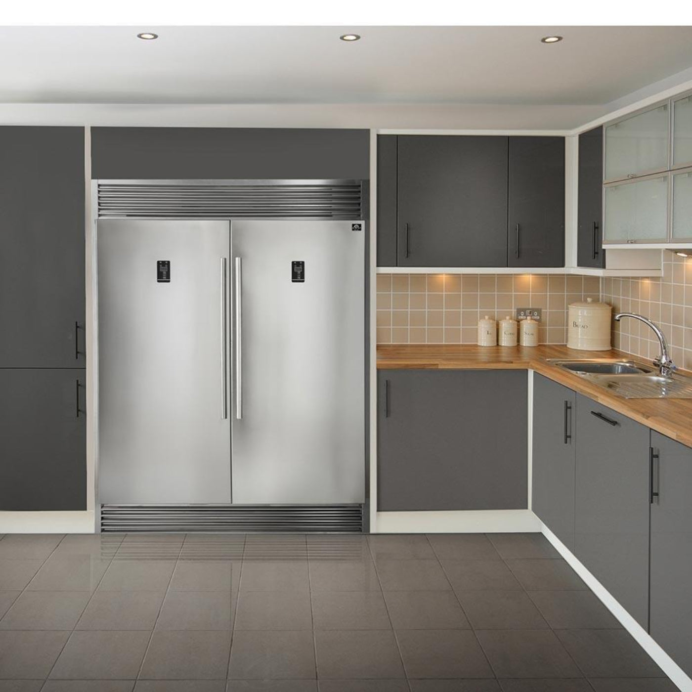 Forno 4-Piece Appliance Package - 36-Inch Gas Range, 60-Inch Pro-Style Refrigerator, Wall Mount Hood with Backsplash, & 3-Rack Dishwasher in Stainless Steel - AP4-60S-6244-36