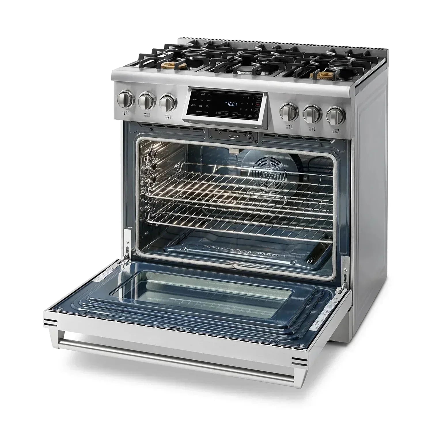 Thor Kitchen Appliance Package - 36 In. Gas Range, Range Hood, Microwave Drawer, Refrigerator, Dishwasher, Wine Cooler, AP-TRG3601-W-6