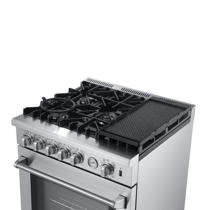 Forno 4-Piece Appliance Package - 30-Inch Gas Range with Air Fryer, Refrigerator with Water Dispenser, Wall Mount Hood, & 3-Rack Dishwasher in Stainless Steel - APW4-6276-30-H
