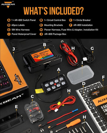 Auxbeam AR-800 RGB Switch Panel with APP+22 Inch 5D-PRO LED Light Bar, Toggle/ Momentary/ Pulsed Mode Supported - GP00012144