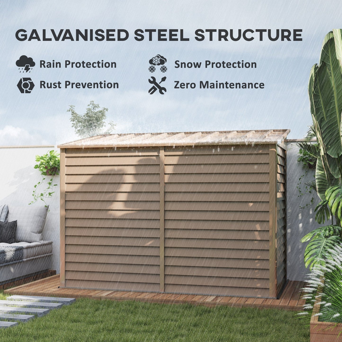 Outsunny 4.6' x 9' Steel Outdoor Storage Shed, with Foundation Kit, Lockable Doors and Gloves, Brown - 845-841V01BN
