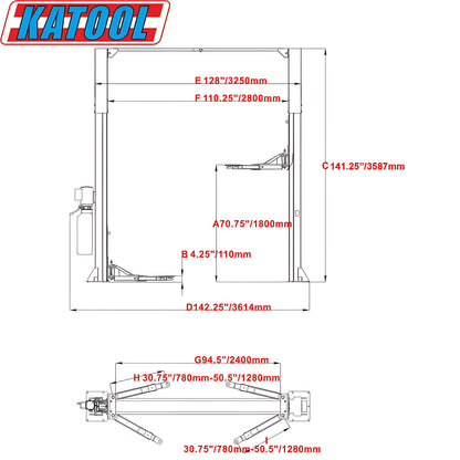 Katool Two Post Clear-floor Vehicle Lift 12,000lbs M120 - KT-M120