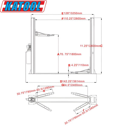 Katool Two Post Vehicle Lift 10,000lbs H100 - KT-H100
