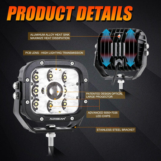 Auxbeam 6Pcs 5 Inch 110W White/Amber LED Pods Lights with Power Harness - GP00011283