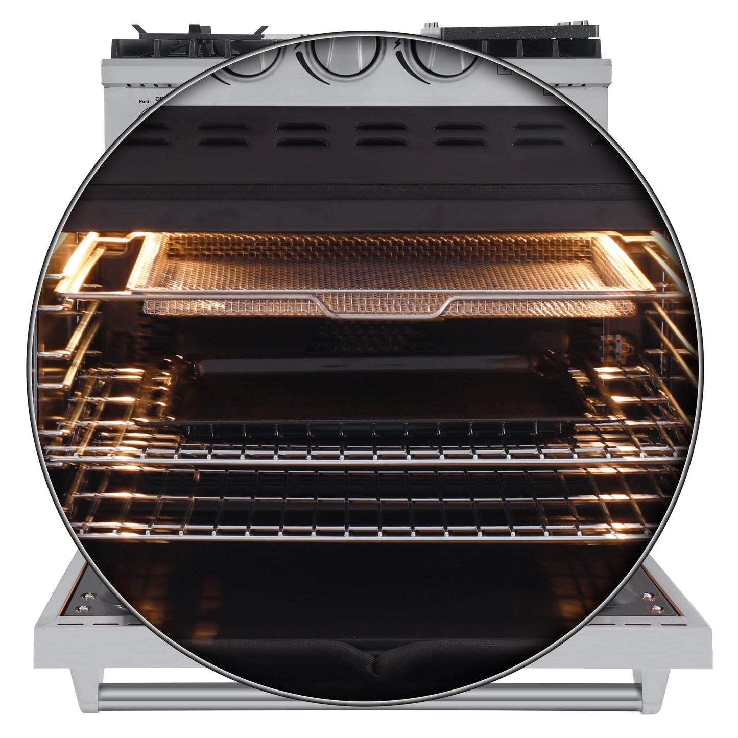 Forno 3-Piece Appliance Package - 30-Inch Gas Range with Air Fryer, 36-Inch Refrigerator & Wall Mount Hood in Stainless Steel - APR3-6276-30-H
