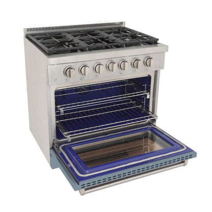 Kucht Professional 36" 5.2 cu. ft. Natural Gas Range in Light Blue with True Simmer Burners, KFX3600X-LB - KFX3600X-LB