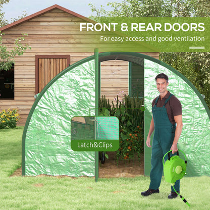 Outsunny 20' x 10' x 6.6'  Walk-in Tunnel Greenhouse with Reinforced Structure, 2 Doors, 8 Windows, Green - 84H-033V00GN