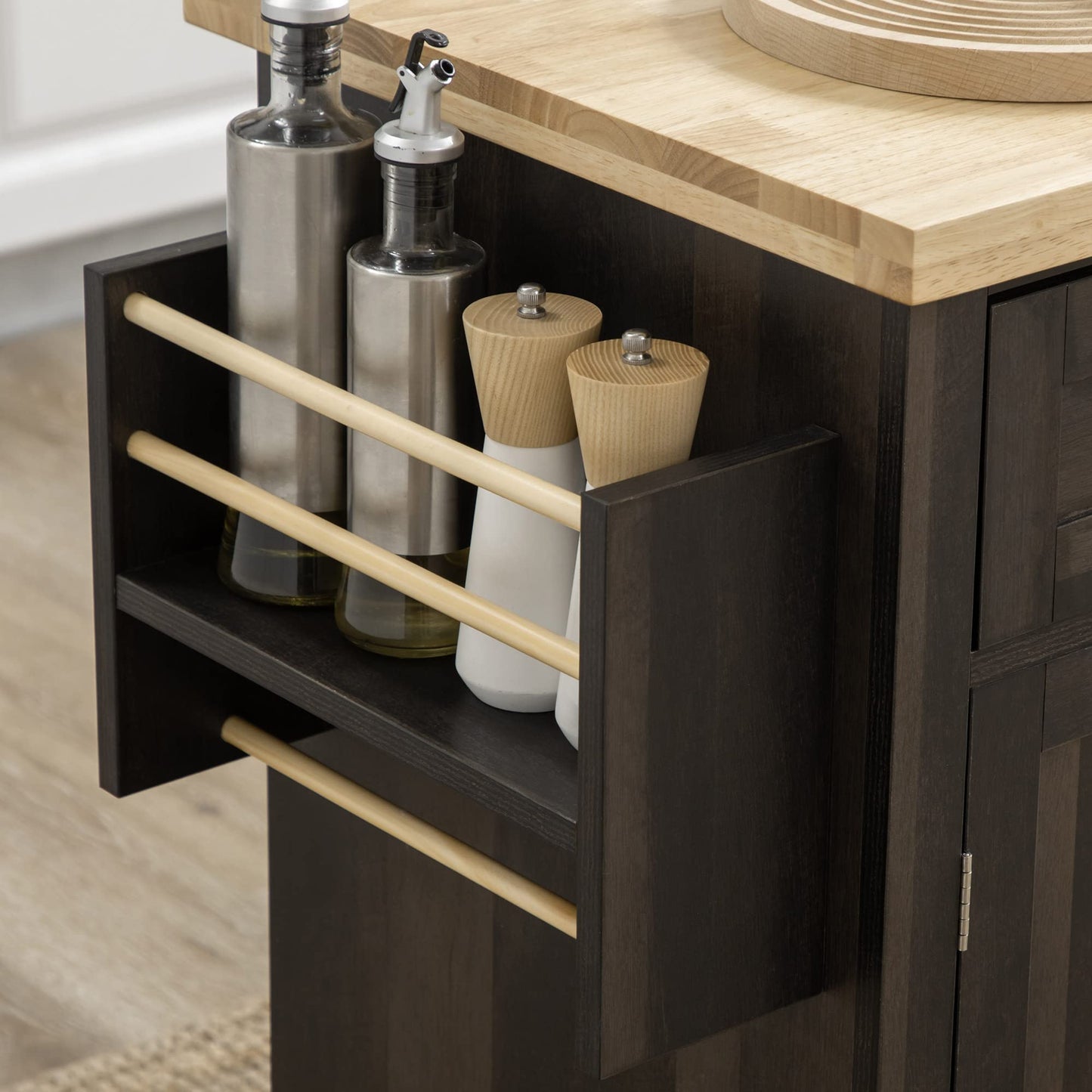 HomCom Kitchen Island on Wheels, Rolling Cart with Rubberwood Top - B0BLMCTYZS-1