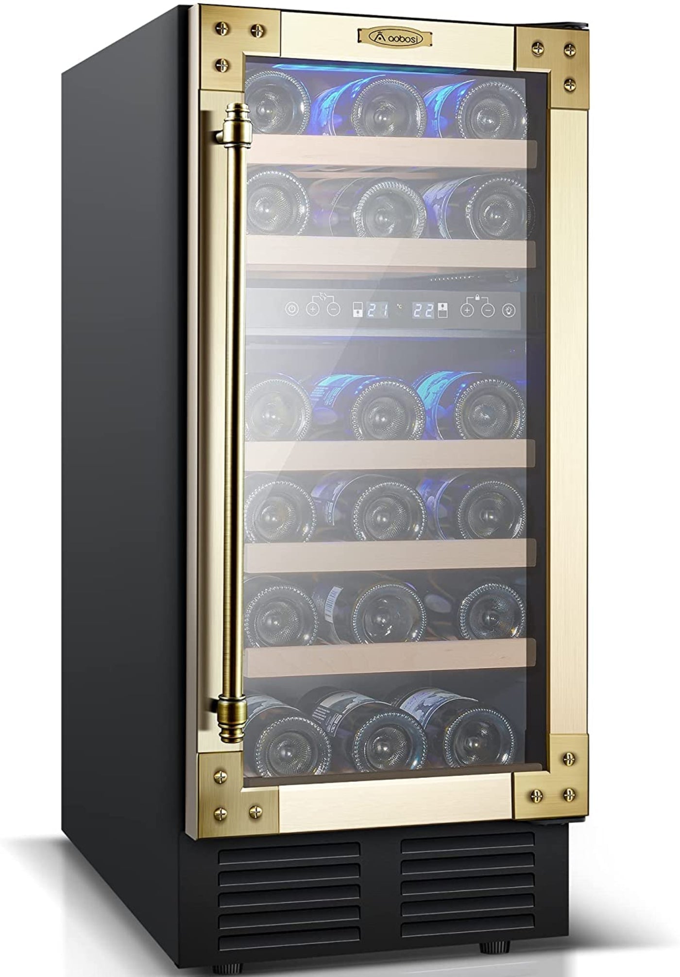 AOBOSI 28Bottles 15 Inch Retro Dual Zone Wine Cooler - JC-85B-RP