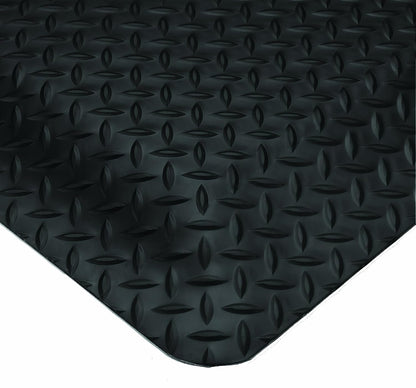 Wearwell Diamond-Plate SpongeCote UltraSoft Mat, 6' Width x 75' Length x 15/16" Thickness, Black - 414.1516x6x75BK