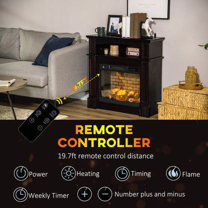 HomCom 32" Electric Fireplace with Mantel, Freestanding Heater with LED Log Flame - B09GVD4MV4