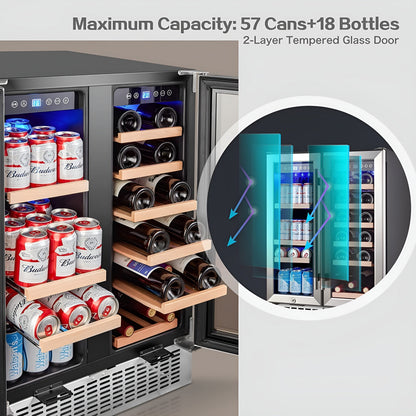 AOBOSI 24 Inch Beverage and Wine Cooler 18 Bottles and 57 Cans - YC120-2D