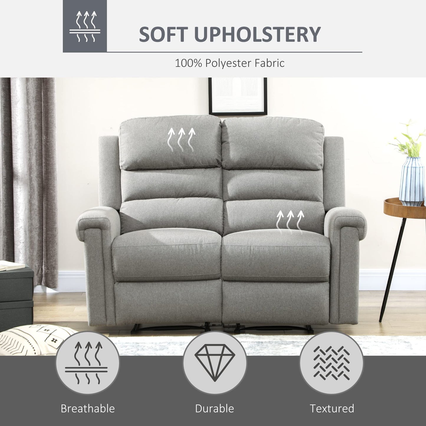 HomCom 2 Seater Recliner Sofa with Manual Pull Tab, Fabric Reclining Sofa, RV Couch, Home - B08TT573TL-1