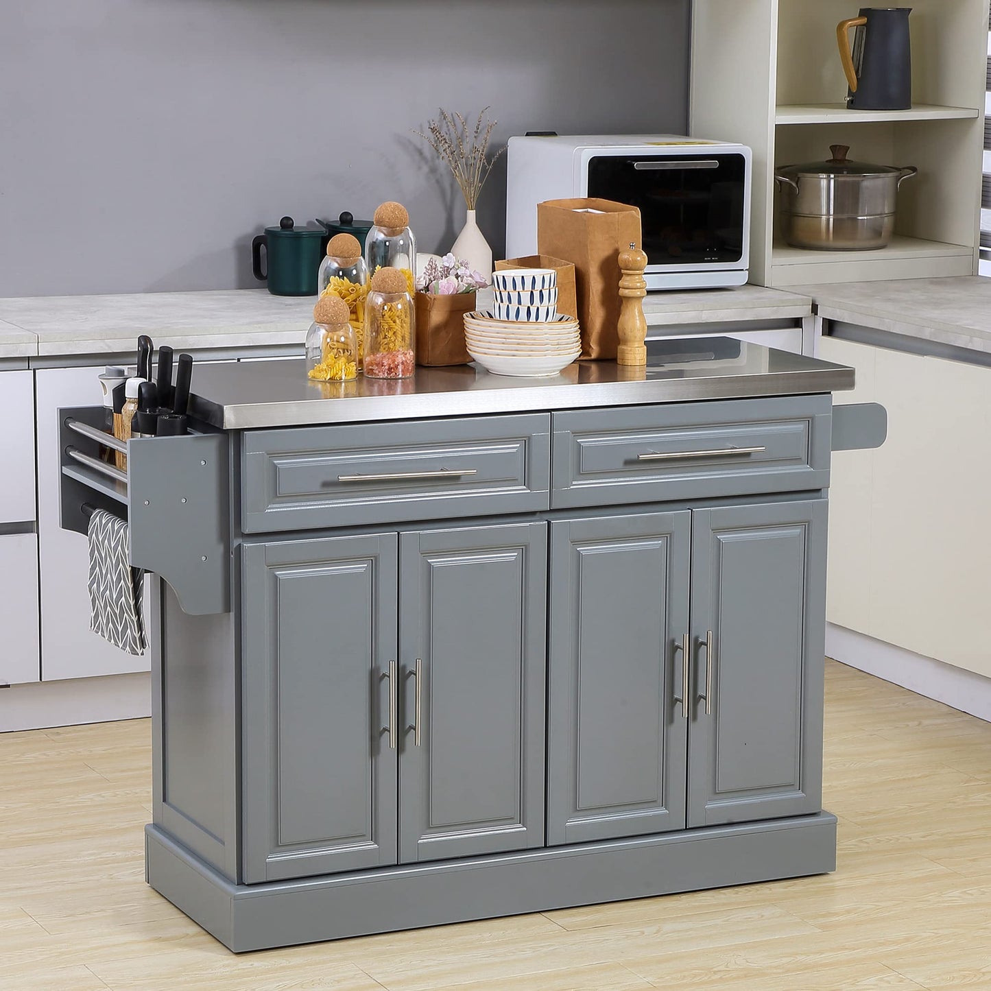 HomCom Rolling Kitchen Island with Storage, Portable Kitchen Cart - B0BL2T9PZV-1