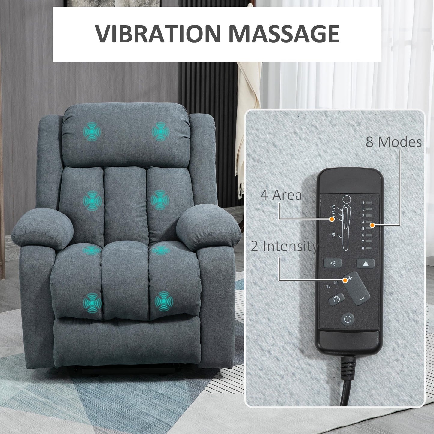 HomCom Power Lift Chair for Elderly Big and Tall with Massage, Linen Fabric Upholstered Recliner - B0B769TVRJ