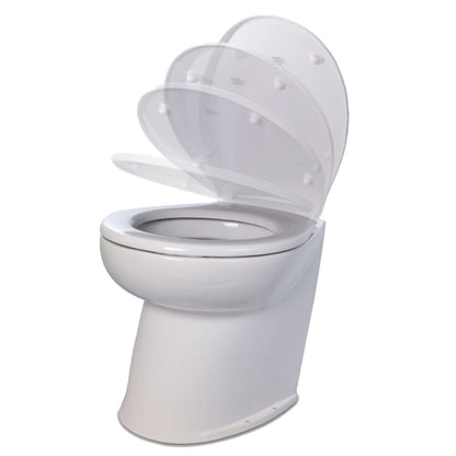 Jabsco Deluxe Flush 14" Angled Back 12V Raw Water Electric Marine Toilet w/Remote Rinse Pump  Soft Close Lid - CWR-98018