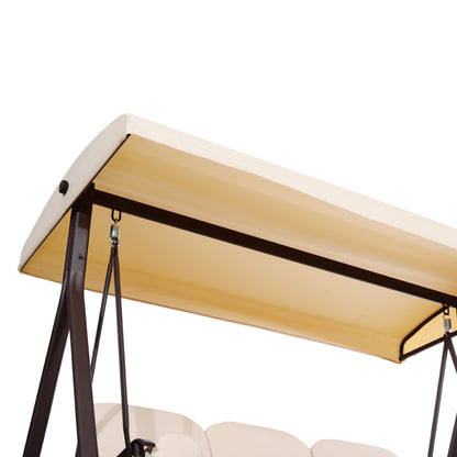 Outsunny 3-Seat Patio Swing Chair with Adjustable Canopy, Removable Cushion & Pillows, Beige -84A-068