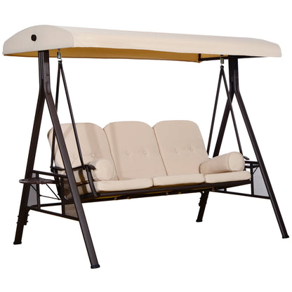 Outsunny 3-Seat Patio Swing Chair with Adjustable Canopy, Removable Cushion & Pillows, Beige -84A-068
