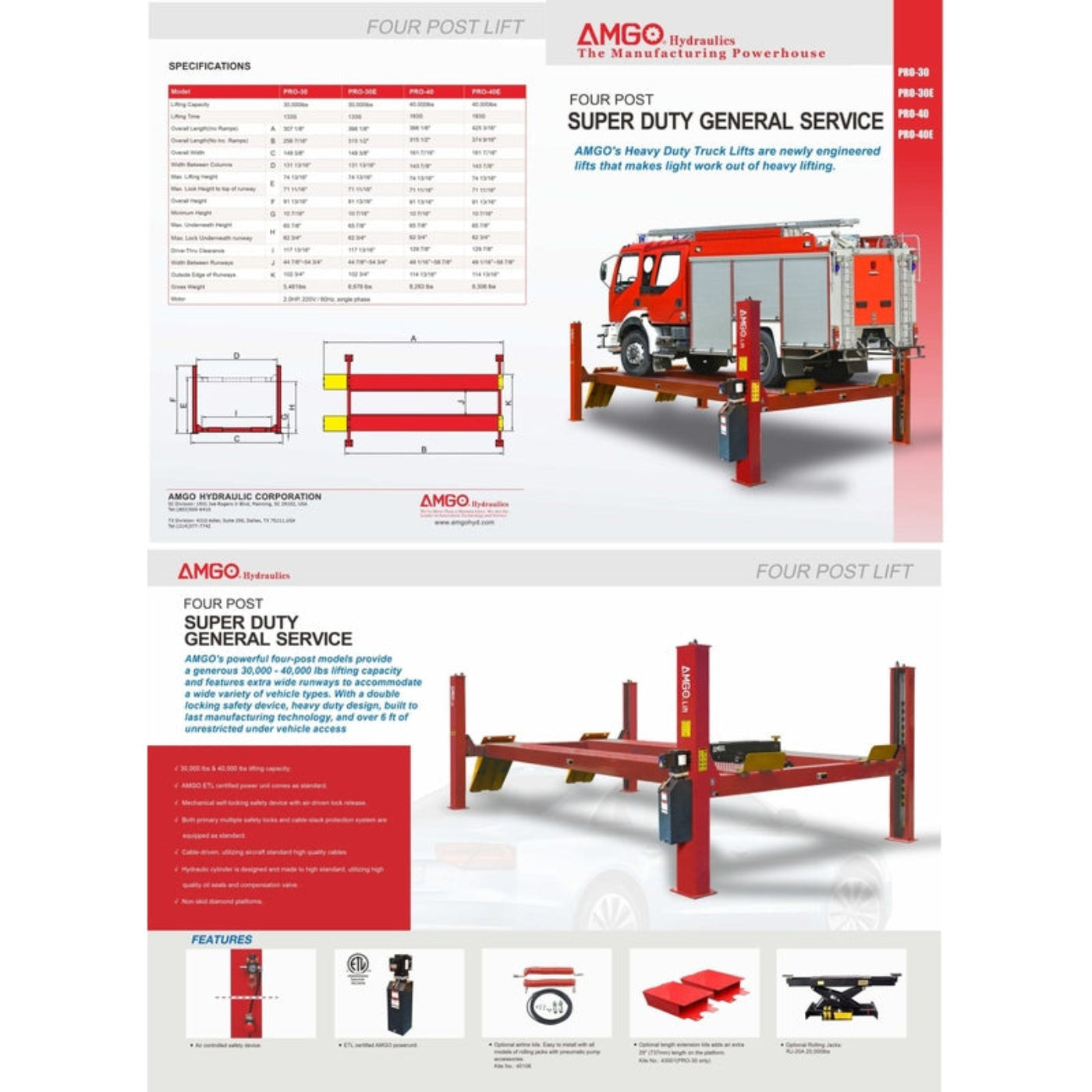 AMGO PRO-30 Heavy-Duty 30,000 lbs 4 Post Lift - PRO-30