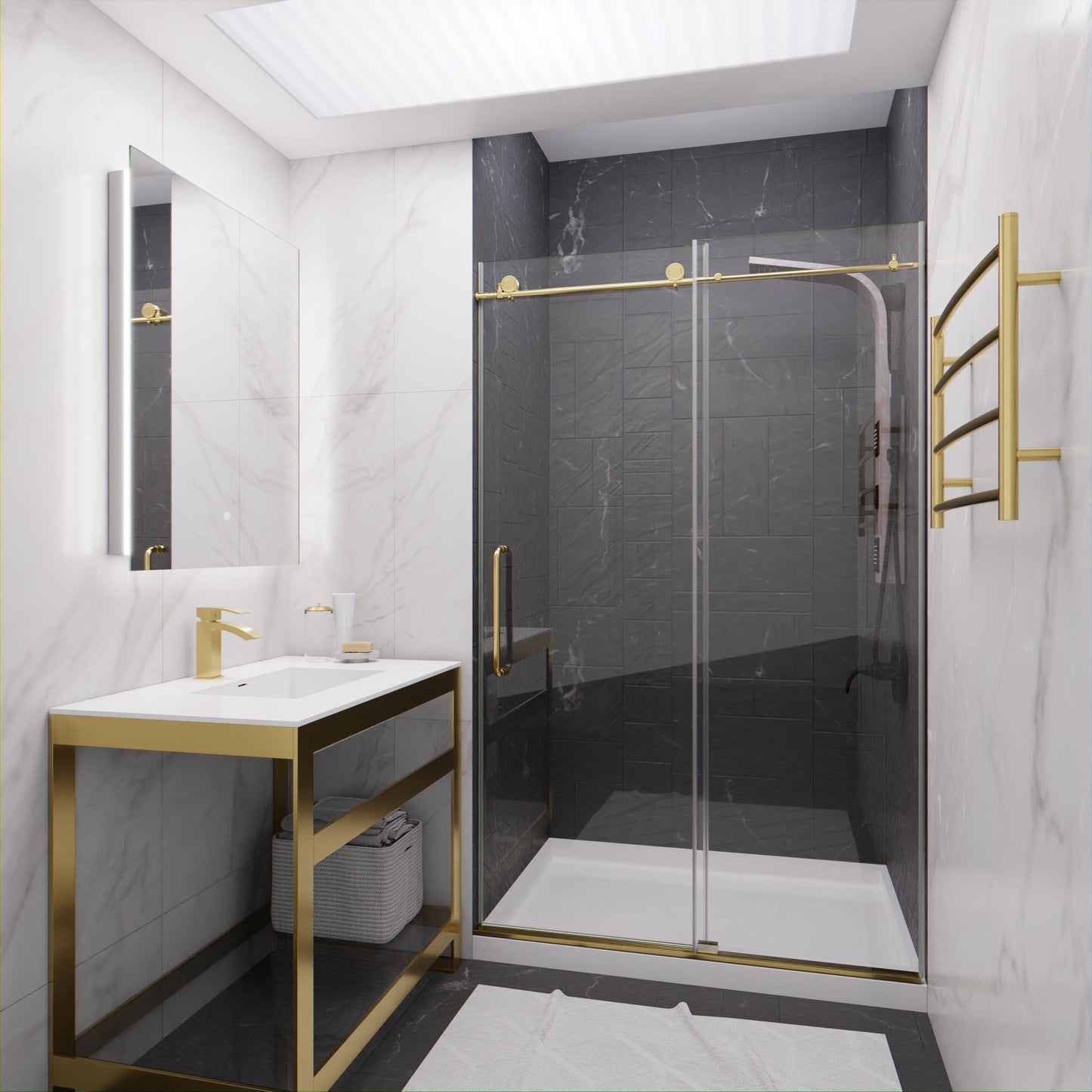 Anzzi Leon Series 48 in. by 76 in. Frameless Sliding Shower Door with Handle SD-AZ8077-01  - SD-AZ8077-01BG