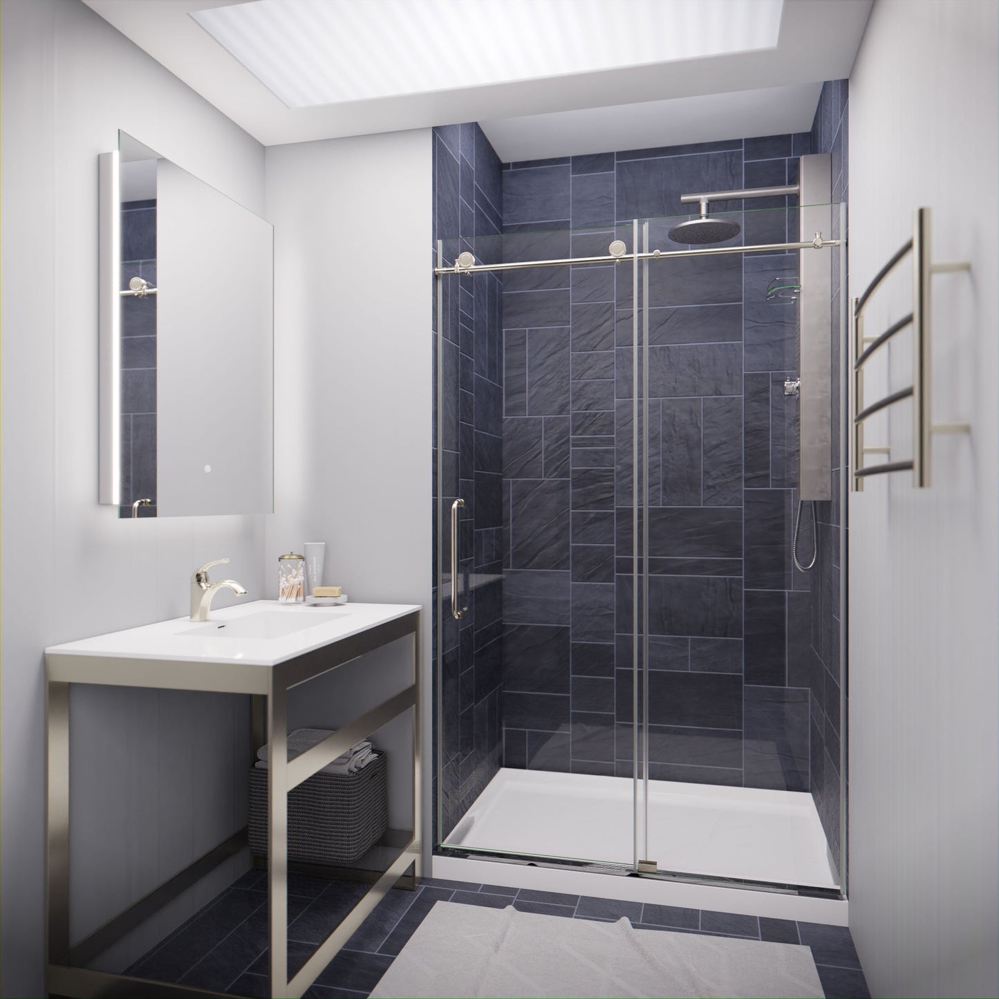 Anzzi Leon Series 48 in. by 76 in. Frameless Sliding Shower Door with Handle SD-AZ8077-01  - SD-AZ8077-01BG