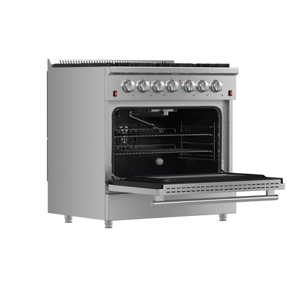 Forno 5-Piece Appliance Package - 36-Inch Gas Range, Wall Mount Range Hood, 60-Inch Refrigerator, Dishwasher, and 30-Inch Microwave Oven in Stainless Steel - AP5-6244-36-5095-60S-30MO