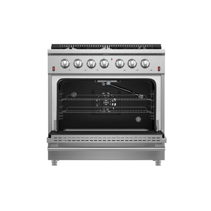 Forno 5-Piece Appliance Package - 36-Inch Gas Range, Wall Mount Range Hood, 36-Inch Refrigerator, Dishwasher, and 30-Inch Microwave Oven in Stainless Steel - AP5-6244-36-5095-30MO