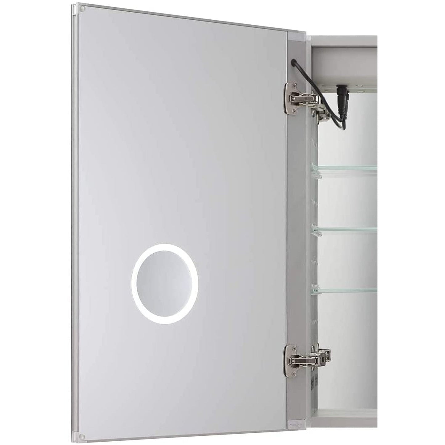 Aquadom Royale Plus 24" x 30" Rectangle Recessed or Surface Mount Single View Right Hinged LED Lighted Bathroom Medicine Cabinet With Defogger, Electrical Outlet, Magnifying Mirror - RP-2430R-N