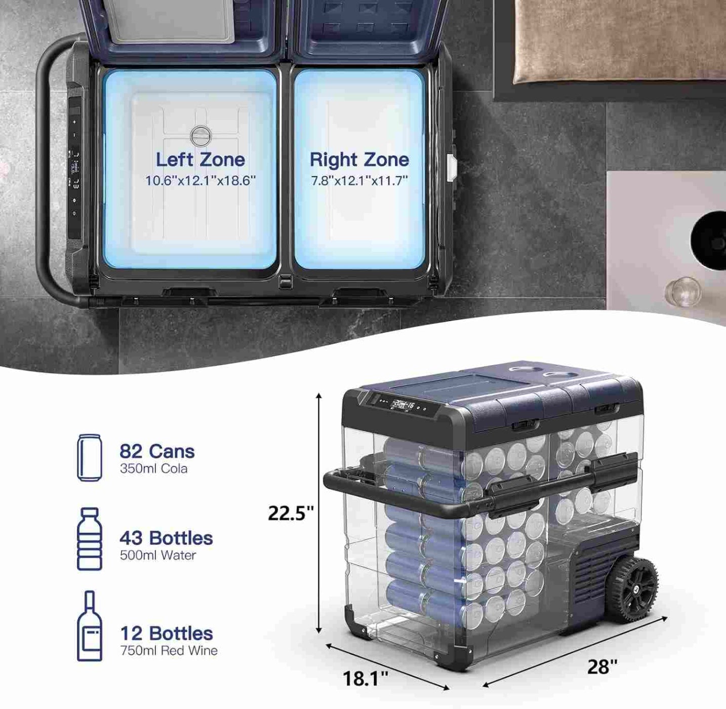 BODEGAcooler Car Fridge Dual Door Dual Zone 59QT