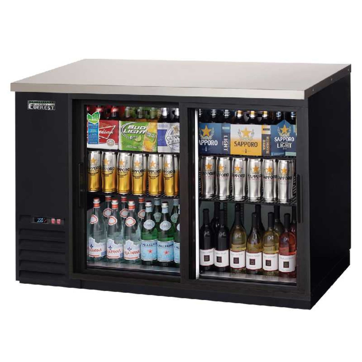 Everest Commercial 49" Back Bar Refrigerator Cooler Two Section 13 cu. ft. - EBB48G-SD