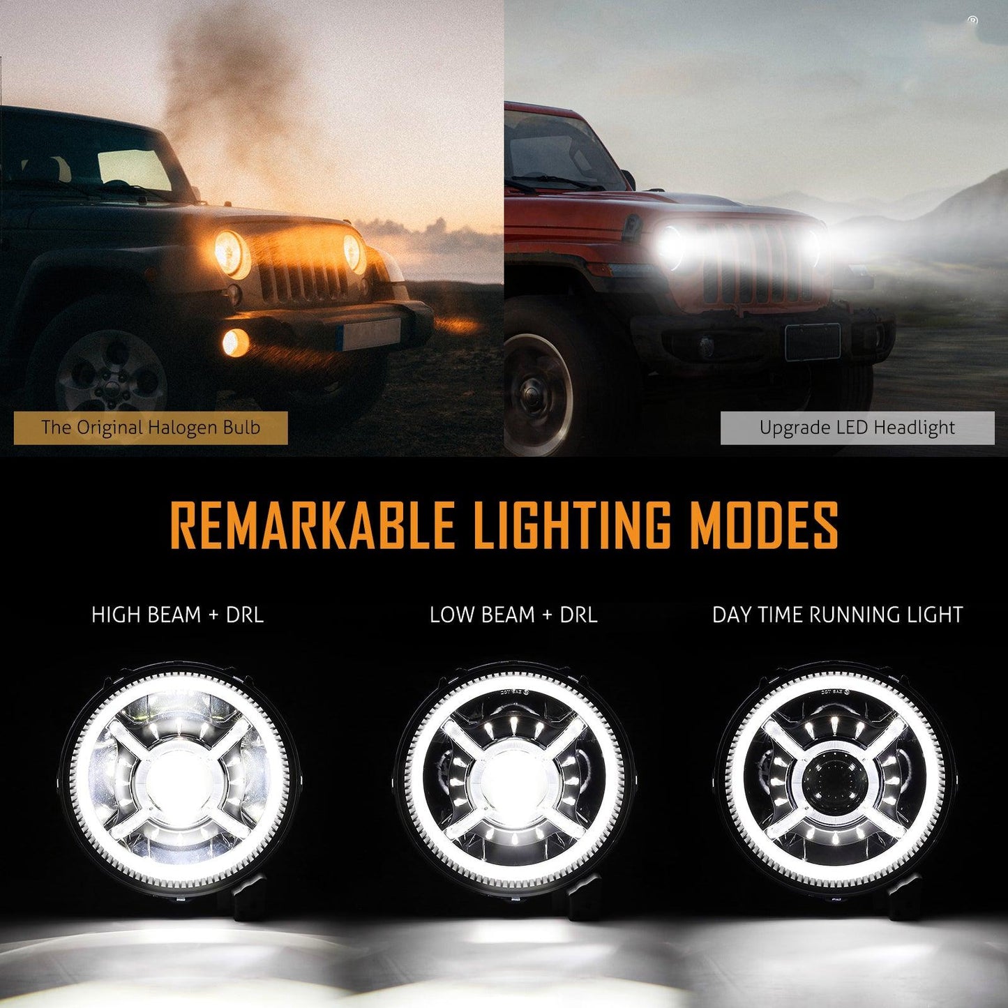 Auxbeam (2pcs/set) 9 inch RGB Headlights Replacement Bluetooth control for Jeep Wrangler JL JLU Sport Rubicon Sahara Gladiator JT 2019 2020 w/ DRL - QP007346