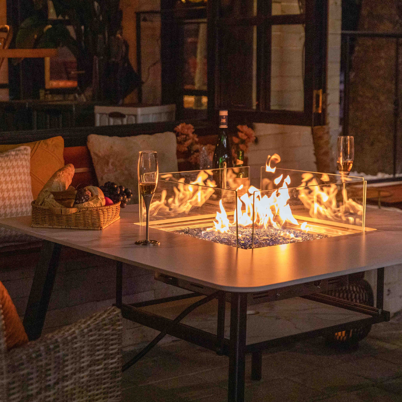 Elementi Plus Helsinki Marble Porcelain Dining fire Table with flame