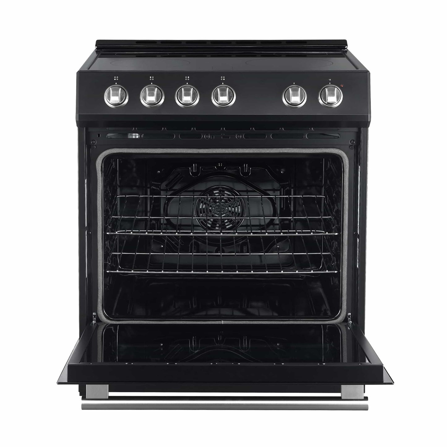 Forno 5-Piece Appliance Package - 30-Inch Electric Range, Under Cabinet Range Hood, French Door Refrigerator, Dishwasher, & 24-Inch Microwave Drawer in Black with Stainless Steel Trim - APR5-6012-30BLK