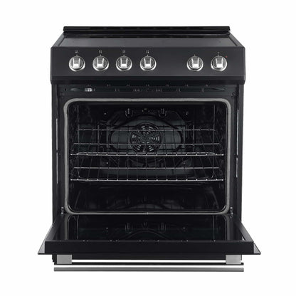 Forno 5-Piece Appliance Package - 30-Inch Electric Range, Under Cabinet Range Hood, French Door Refrigerator, Dishwasher, & 24-Inch Microwave Drawer in Black with Stainless Steel Trim - APR5-6012-30BLK