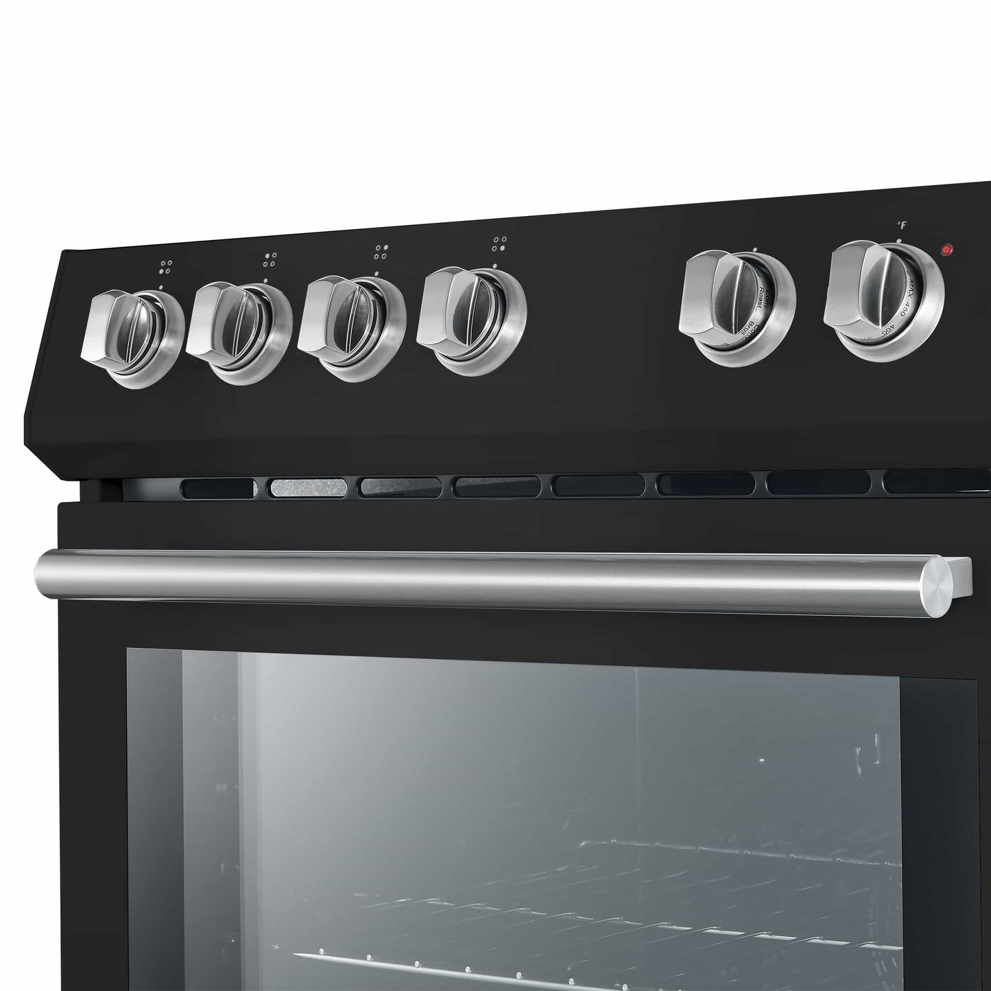 Forno 5-Piece Appliance Package - 30-Inch Electric Range, Under Cabinet Range Hood, Refrigerator with Water Dispenser, Dishwasher, and  Microwave Drawer in Black with Antique Brass Trim - APW5-6012-30BLK