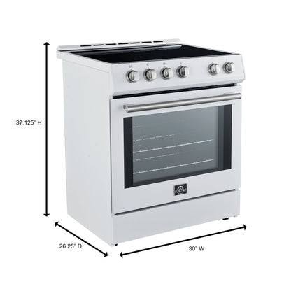 Forno 5-Piece Appliance Package - 30-Inch Induction Range, Under Cabinet Range Hood, French Door Refrigerator, Dishwasher, and 30-Inch Microwave Drawer in White with Stainless Steel Trim - APR5-982-30WHT-MWD30