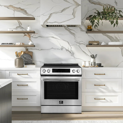 Forno 5-Piece Appliance Package - 30-Inch Inducton Range, Under Cabinet Range Hood, Refrigerator with Water Dispenser, Dishwasher, and 24-Inch Microwave Oven in Stainless Steel - APW5-905-30-MWO24