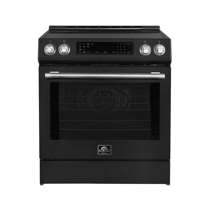 Forno 5-Piece Appliance Package - 30-Inch Induction Range, Under Cabinet Range Hood, Refrigerator with Water Dispenser, Dishwasher, and  Microwave Drawer in Black with Stainless Steel Trim - APW5-905-30BLK