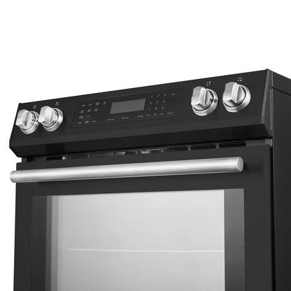 Forno 5-Piece Appliance Package - 30-Inch Induction Range, Under Cabinet Range Hood, Refrigerator with Water Dispenser, Dishwasher, and 30-Inch Microwave Oven in Black with Antique Brass Trim - APW5-905-30BLK-MWO30