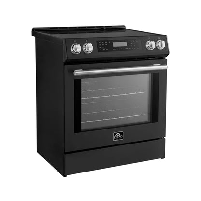 Forno 5-Piece Appliance Package - 30-Inch Inducton Range, Under Cabinet Range Hood, Refrigerator with Water Dispenser, Dishwasher, and 24-Inch Microwave Oven in Black with Antique Brass Trim - APW5-905-30BLK-MWO24