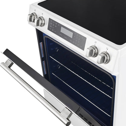 Forno 5-Piece Appliance Package - 30-Inch Inducton Range, Under Cabinet Range Hood, Refrigerator with Water Dispenser, Dishwasher, and  24-Inch Microwave Oven in White with Stainless Steel Trim - APW5-905-30WHT-MWO24