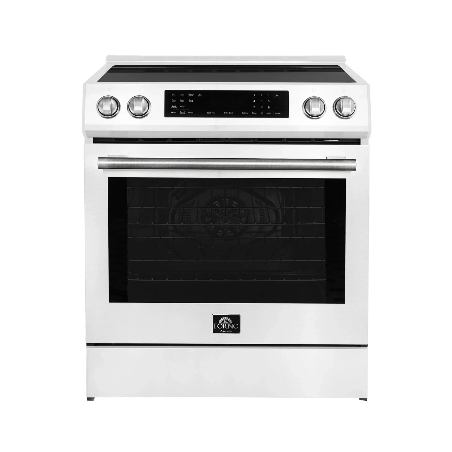 Forno 5-Piece Appliance Package - 30-Inch Induction Range, Under Cabinet Range Hood, Refrigerator, Dishwasher, and  30-Inch Microwave Oven in White with Stainless Steel Trim - APR5-905-30WHT-MWO30