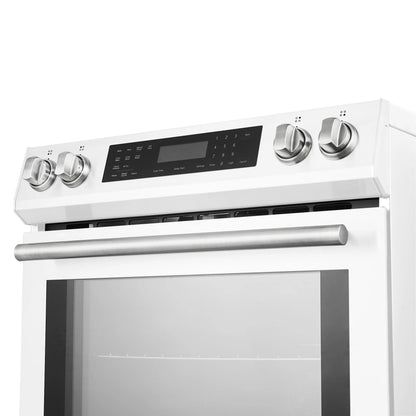 Forno 5-Piece Appliance Package - 30-Inch Induction Range, Under Cabinet Range Hood, Refrigerator with Water Dispenser, Dishwasher, and  Microwave Drawer in White with Antique Brass Trim - APW5-905-30WHT