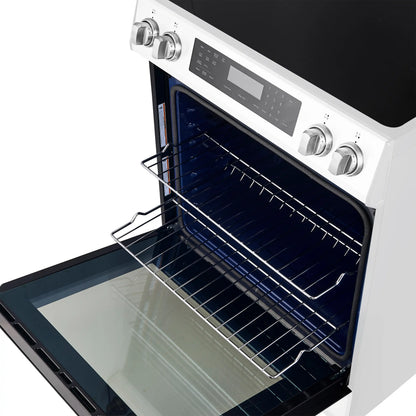 Forno 5-Piece Appliance Package - 30-Inch Induction Range, Under Cabinet Range Hood, Refrigerator with Water Dispenser, Dishwasher, and 30-Inch Microwave Drawer in White with Antique Brass Trim - APW5-905-30WHT-MWD30